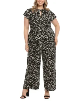 Plus Size Keyhole Short-Sleeve Jumpsuit