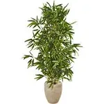 5’ Bamboo Artificial Tree in Sand Colored Planter (Real Touch) UV Resistant