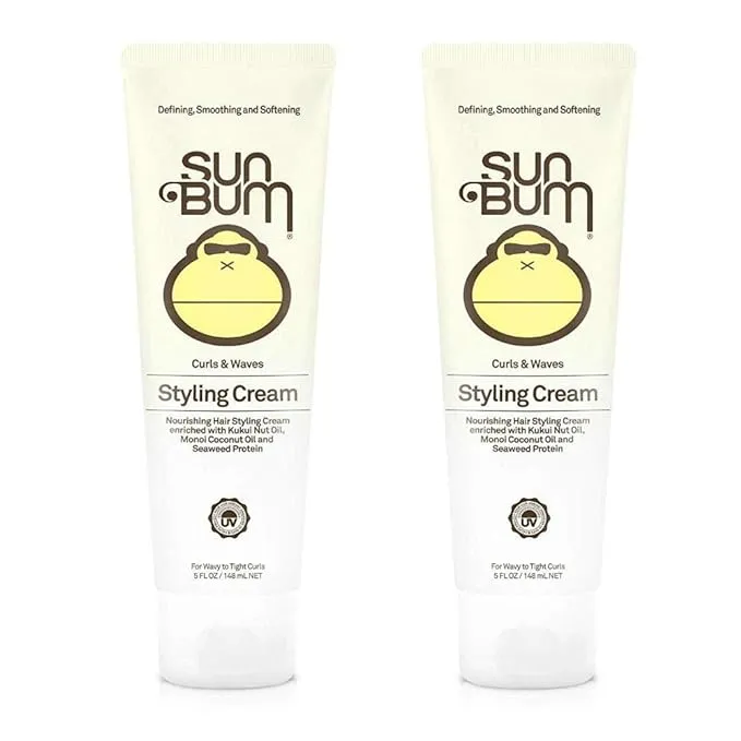 Sun Bum Curls and Waves Styling Cream For Curly Hair | Curl Defining Cream | Frizz Control | Paraben Free | Sulfate Free | 5 Ounce | 2 Count