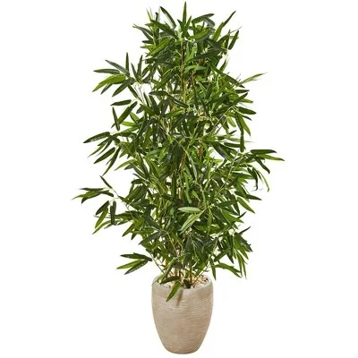 Nearly Natural 5ft. Bamboo Artificial Tree in Sand Colored Planter (Real Touch) UV Resistant (Indoor/Outdoor)