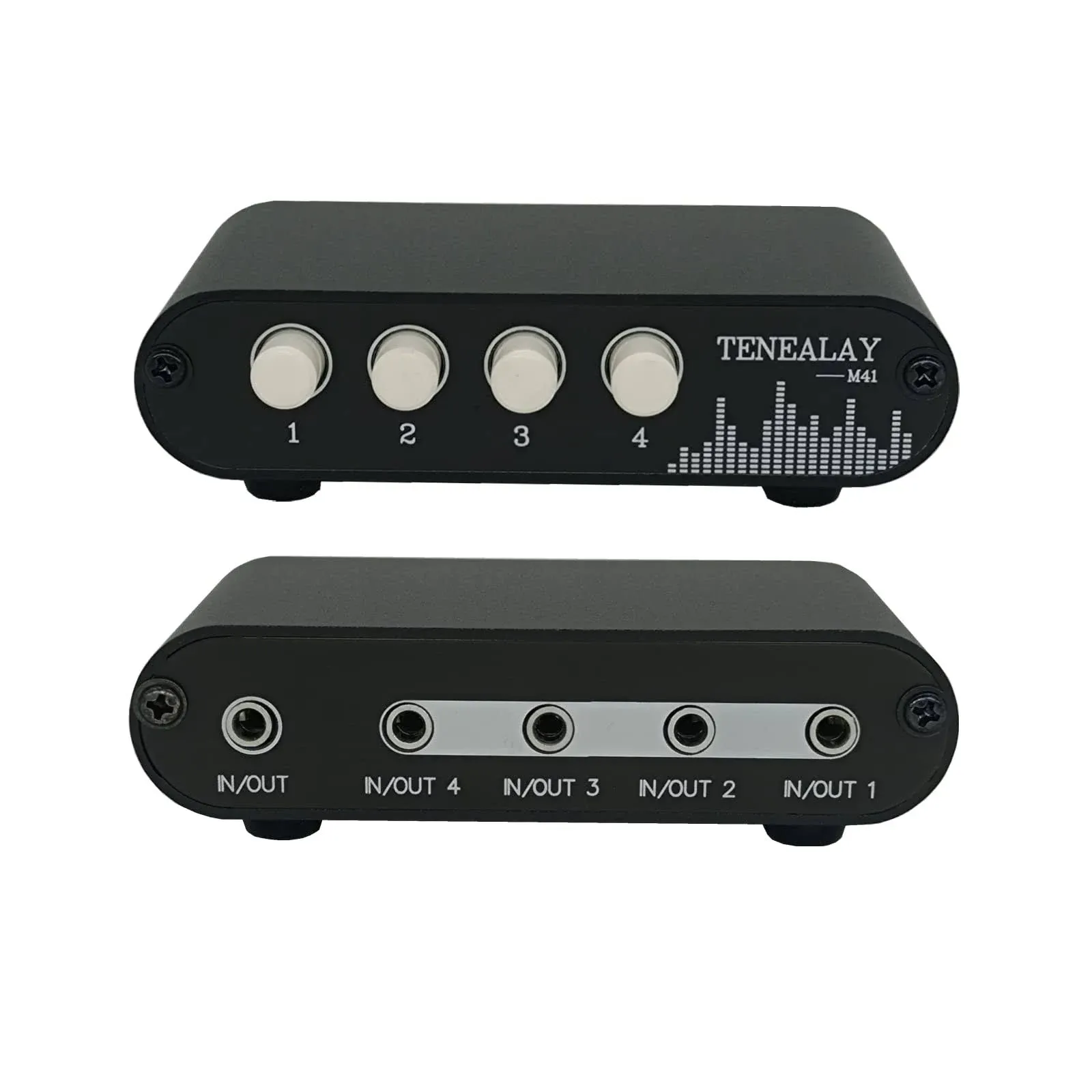 TENEALAY 4 in 1 Out 1 in 4 Out Aux 35mm Stereo Audio Input Signal Source Switcher 4Way Switch Selector Splitter Box M41