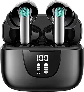 Bluetooth Headphones True Wireless Earbuds 60H Playback LED Power Display Earphones with Wireless Charging Case IPX7 Waterproof in-Ear Earbuds with Mic for TV Smart Phone Computer Laptop Sports