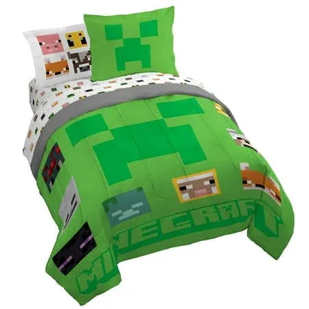 Sunny Side Up Minecraft Twin Comforter Set - 5 Piece Kids Bedding Includes Comforter, Sheets & Pillow Cover - Super Soft Gamer Microfiber Bed Set