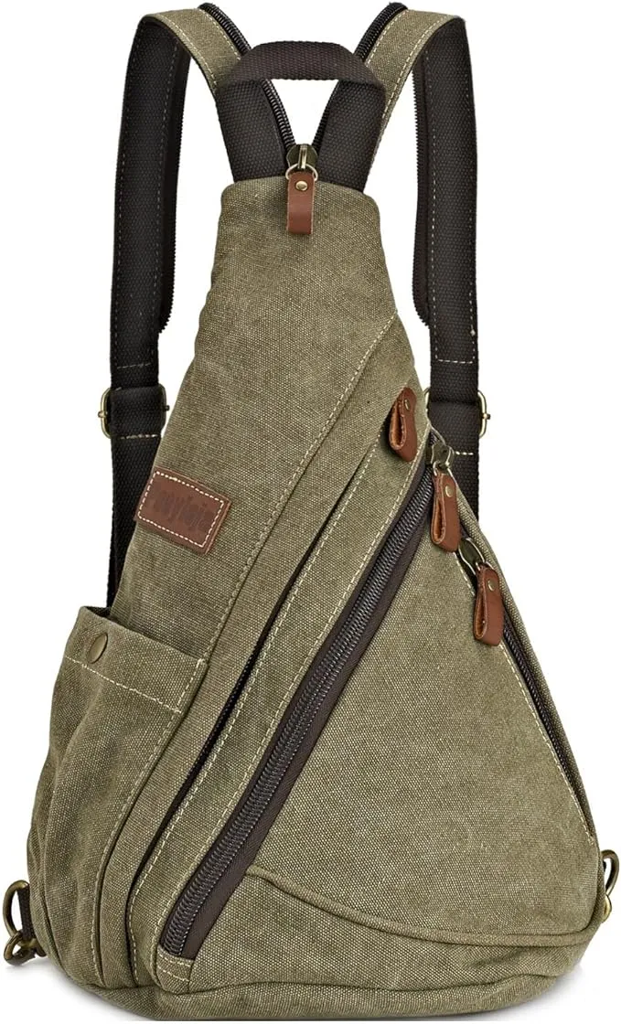 POEYLEJA Canvas Sling Bag Convertible Crossbody Chest Bag Shoulder Backpack Daypack for Men Women Outdoor Cycling Travel