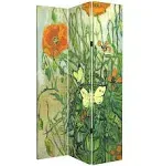 Room Divider Wood Privacy Screens Van Gogh's Butterflies and Poppies Painting Canvas 3-Panel Foldable Portable Separating Divider Room Partitions Freestanding Home Decor 71'' High