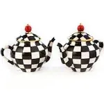 MACKENZIE-CHILDS Teapot Salt and Pepper Shaker Set, Ceramic Salt and Pepper Holders, Black-and-White Courtly Check