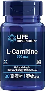 Life Extension L-Carnitine – 500 mg, Energy Supplement, Memory Supplement – Free Form Amino Acid, Nitric Oxide Support, Healthy Blood Pressure – Gluten-Free, Non-GMO, Vegetarian – 30 Capsules