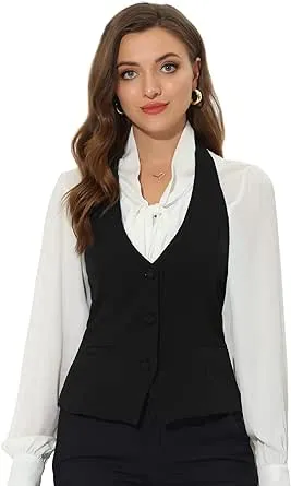 Allegra K Women's Waistcoat Halter Neck Vintage Sleeveless Button Down Dressy Suit Vest Jacket