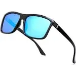 NIEEPA Men's Sports Polarized Sunglasses Square Frame Glasses Blue Silver Lens/Bright Black Frame