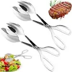 2 Pack Buffet Tongs,Stainless Steel Salad Tongs,Serving Tongs for Home Kitchen,Cake,Bread,Catering,Party,Barbecue,Seafood,Frying(10Inch and 8inch)