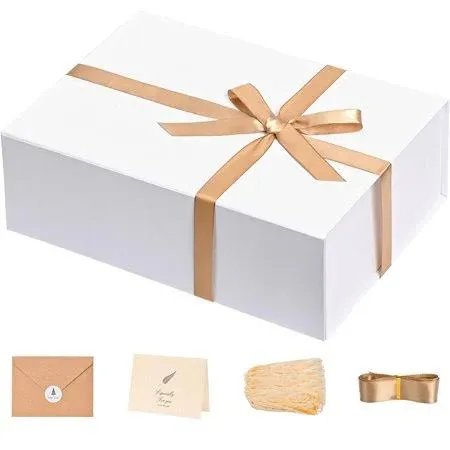 LIFELUM Gift Boxes with Lids for Presents Gift Box 13 x 10 x 5 inch Valentines Gifts for Clothing White Gift Boxes Contains Card, Ribbon, Shredded Paper Filler Gift Packaging (1 Pcs)