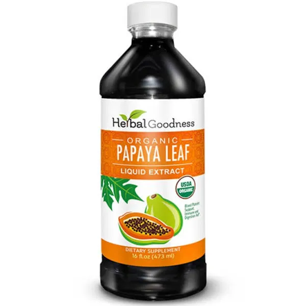 Herbal Goodness Papaya Leaf Extract Platelet Support - 15X Blood Platelet Boost, Bone Marrow & Spleen Support, Immune & Gut Health, Papaya Enzymes - Organic Kosher 16 oz Liquid Extract