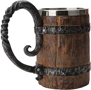 550ML Viking Beer Mug, Stainless, Whiskey Barrel Cup ,Viking wood style Beer mug ,Wooden Gift Antique Men's Barrel Capacity