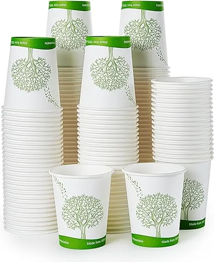 ECOLipak 300 Count Compostable Paper Cups, 8 oz Biodegradable Disposable Paper Coffee Cups with PLA Lined, Eco-Friendly Hot Drinking Cups for Party, P