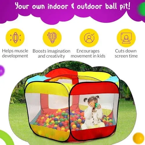 Kiddey Kids Ball Pit Play Tent Ball Pit Balls Included Toddler Pop Up Ballpit Baby Ball Pit IndoorOutdoor Play Tent Large Ball