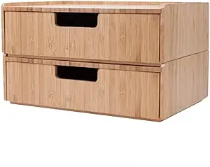 Bamboo Drawer 2 Pack Combo Set Stackable Storage Solution for office supplies, bathroom toiletries products, cosmetics and more