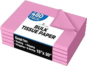 480 Sheets Bulk Pink Tissue Paper - 15" x 20" Packing Paper Sheets for Moving - 10lb Wrapping Paper - Newsprint Paper for Packing, Gift Wrapping, Moving Supplies & Protecting Crown Display