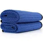 The Rag Company - Dry Me A River - Professional Korean 70/30 Blend Microfiber Waffle-Weave Drying & Detailing Towels, Soft Suede Edges, 390GSM, 20in x 40in, Royal Blue (2-Pack)