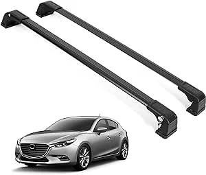 Erkul Heavy Duty 220 lbs Roof Rack Cross Bars for Mazda 3 2014-2025 | Aluminum Crossbars with Anti Theft Lock for Rooftop | Compatible with Fixed Points Roofs - Black