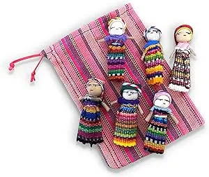 Thorness Set of 6 Guatemalan Handmade Worry Dolls with a Colourful Crafted Storage Bag | Worry Dolls for Girls | Worry Dolls for Boys | Anxiety Dolls | Worry Doll | Guatamalan Doll