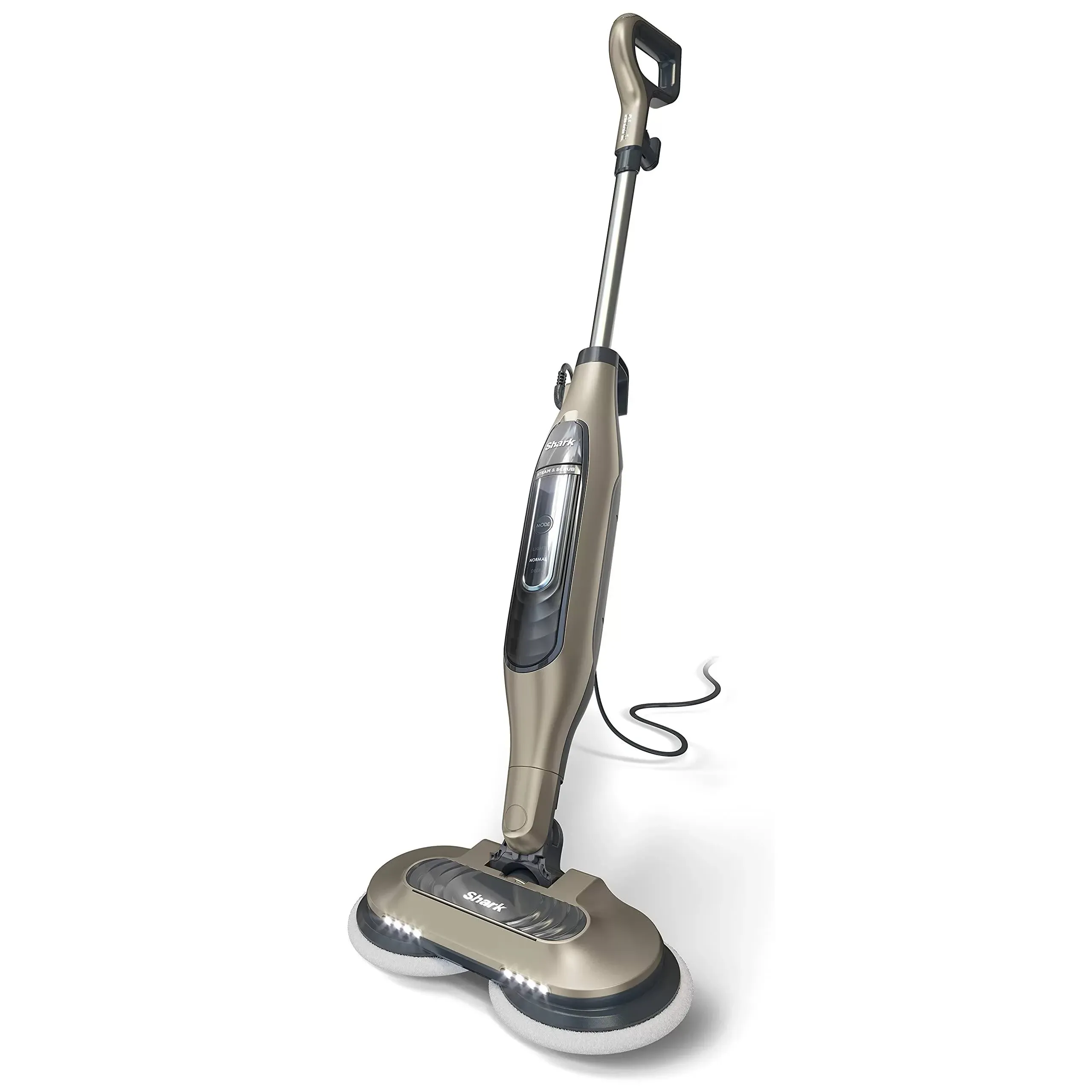 Shark S7001 Mop Scrub & Sanitize at The Same Time, Designed for Hard Floors, with 4 Dirt Grip Soft Scrub Washable Pads, 3 Steam Modes & LED Headlights, Gold (Renewed)