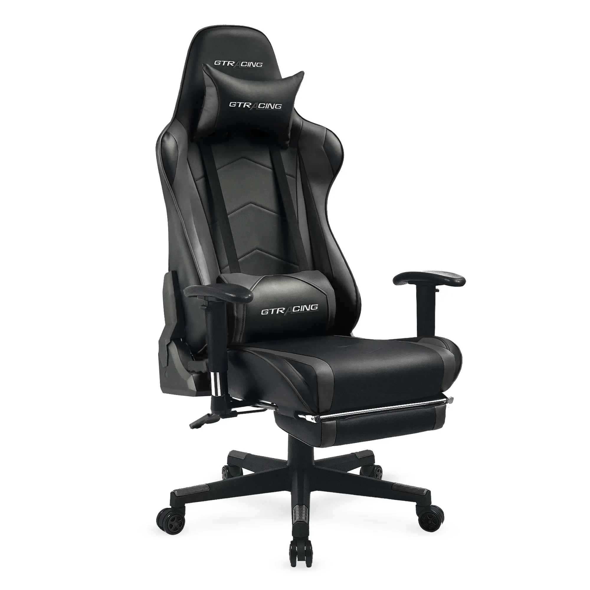 GTRACING Silla Gaming Silla de Oficina de Piel Sintética con Reposacabezas Ajustable y Almohada Lumbar, Black