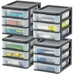 Iris USA Small 3-Drawer Desktop Organizer, 4 Pack, Stackable, for Office, School, Stationary, Makeup Organizer, Bathroom, Utility, Medical Supplies, D