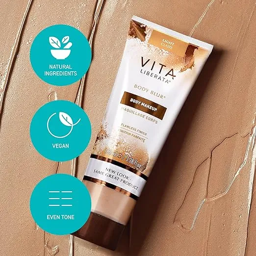 Vita Liberata Body Blur, Leg and Body Makeup. Skin Perfecting Body Foundation for Flawless Bronze, Easy Application, Radiant Glow, Evens Skin Tone, New Packaging