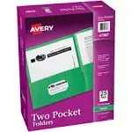 Avery Two-Pocket Folder, 40-Sheet Capacity, Green, 25/Box