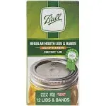 Ball Regular Mouth, 12 Lids with Bands per Pack (2-Pack), (2 Pack) Bands-12 Box, Silver and clear