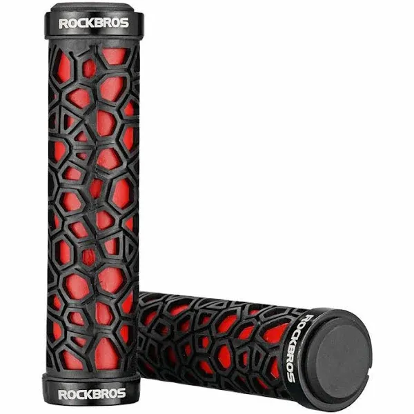 ROCKBROS Anti-Skid Rubber Bike Handlebar Grips - Double Lock, 2.22cm Red