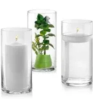 Set of 3 Glass Cylinder Vases 8 Inch Tall - Multi-use: Pillar Candle, Floating Candles Holders or Flower Vase – Perfect as a Wedding Centerpieces. (Clear)