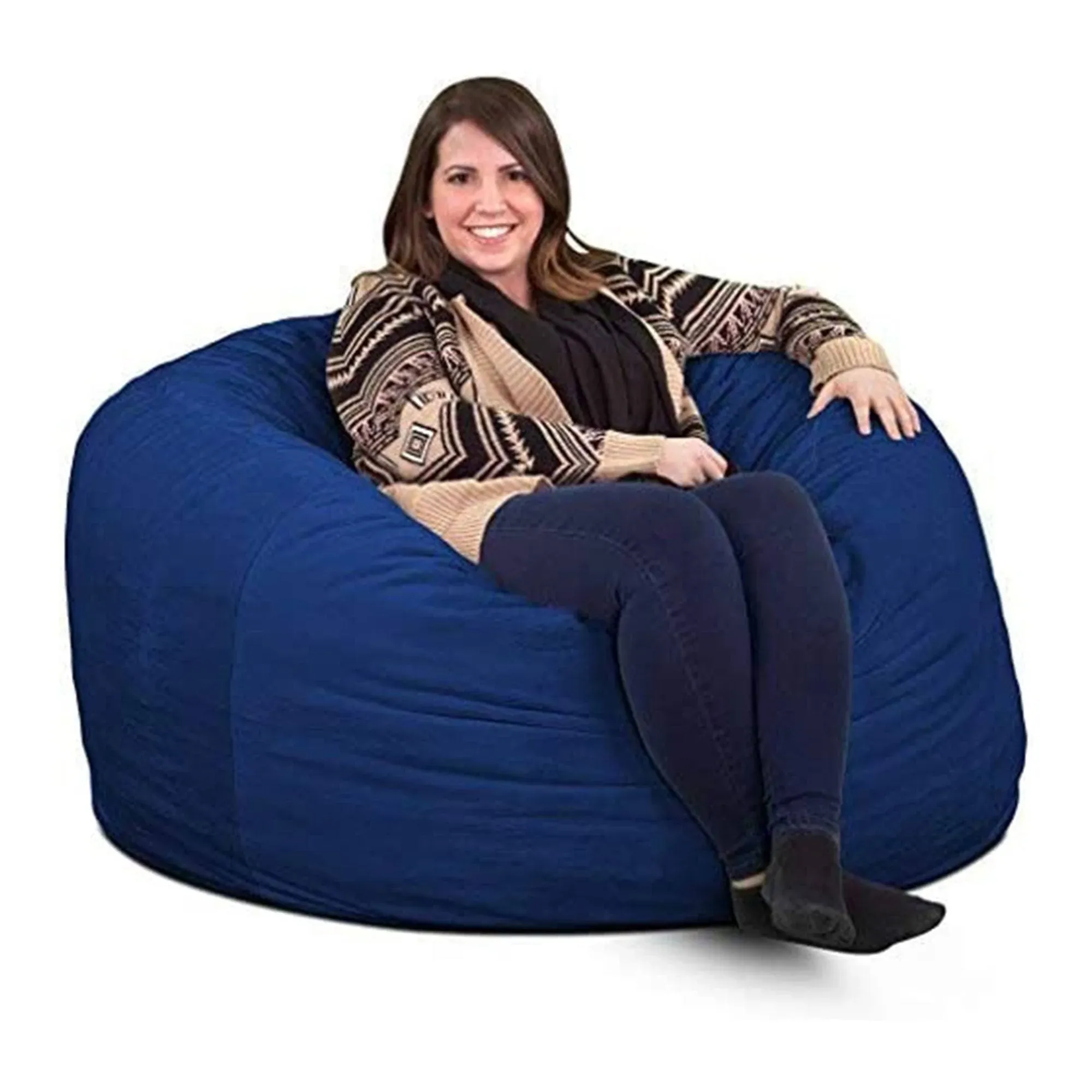 ULTIMATE SACK 4ft Bean Bag Chair, Oversize Bean Bag Chair for Adults, Comfy Chair Bean Bag Couch Lounge Sofa Loveseat Furniture | Electric Blue Suede