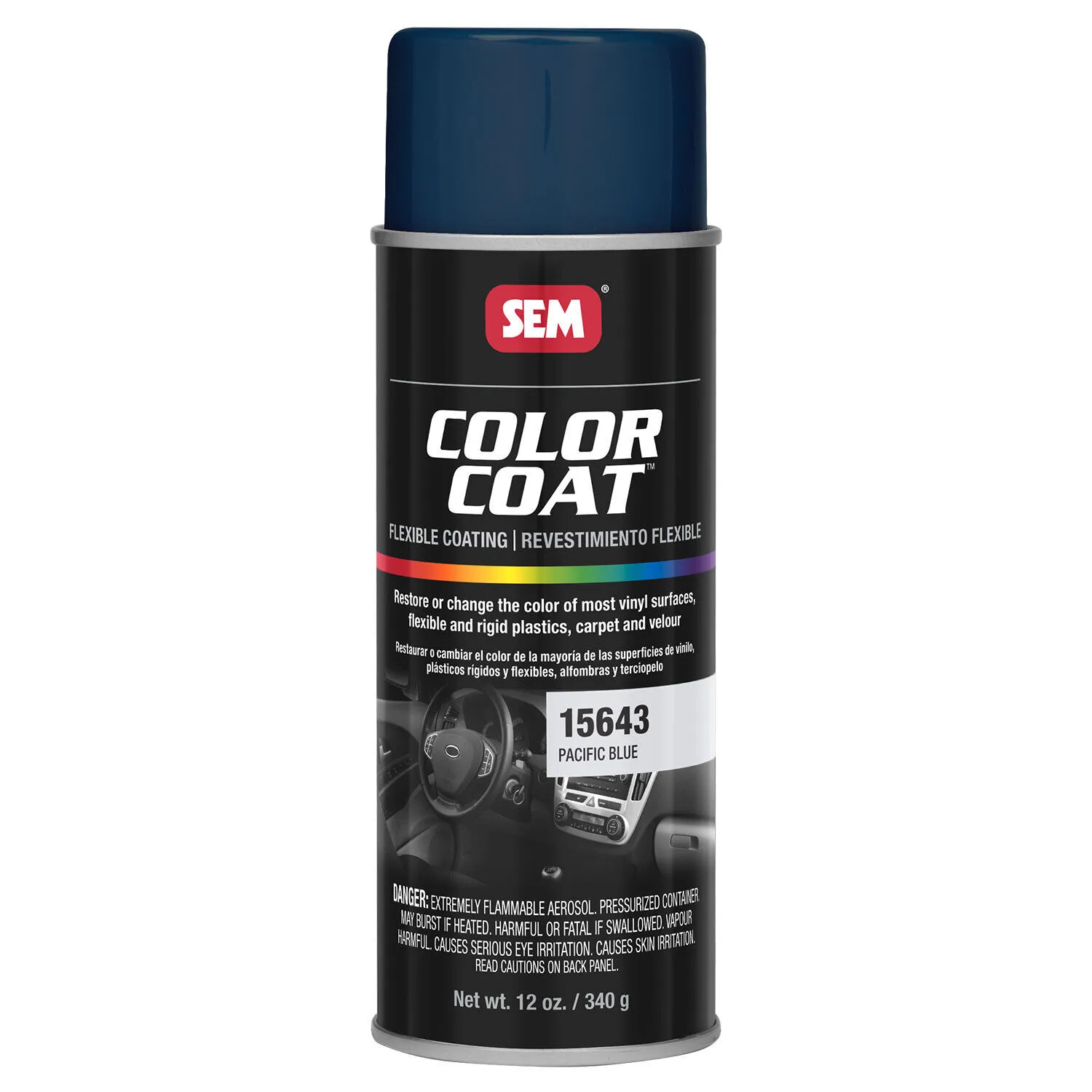 SEM Color Coat Pacific Blue Vinyl Spray Auto Paint 12 oz. SEM 15643