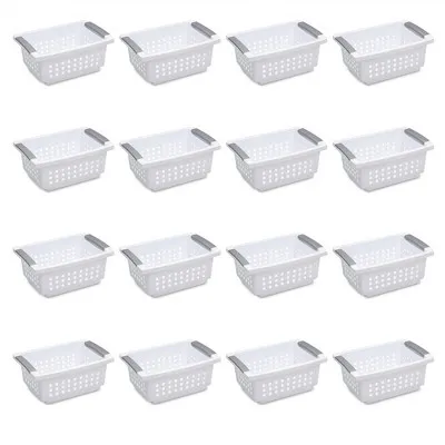 Sterilite Small Stacking Basket with Titanium Accents, White (16-Pack)