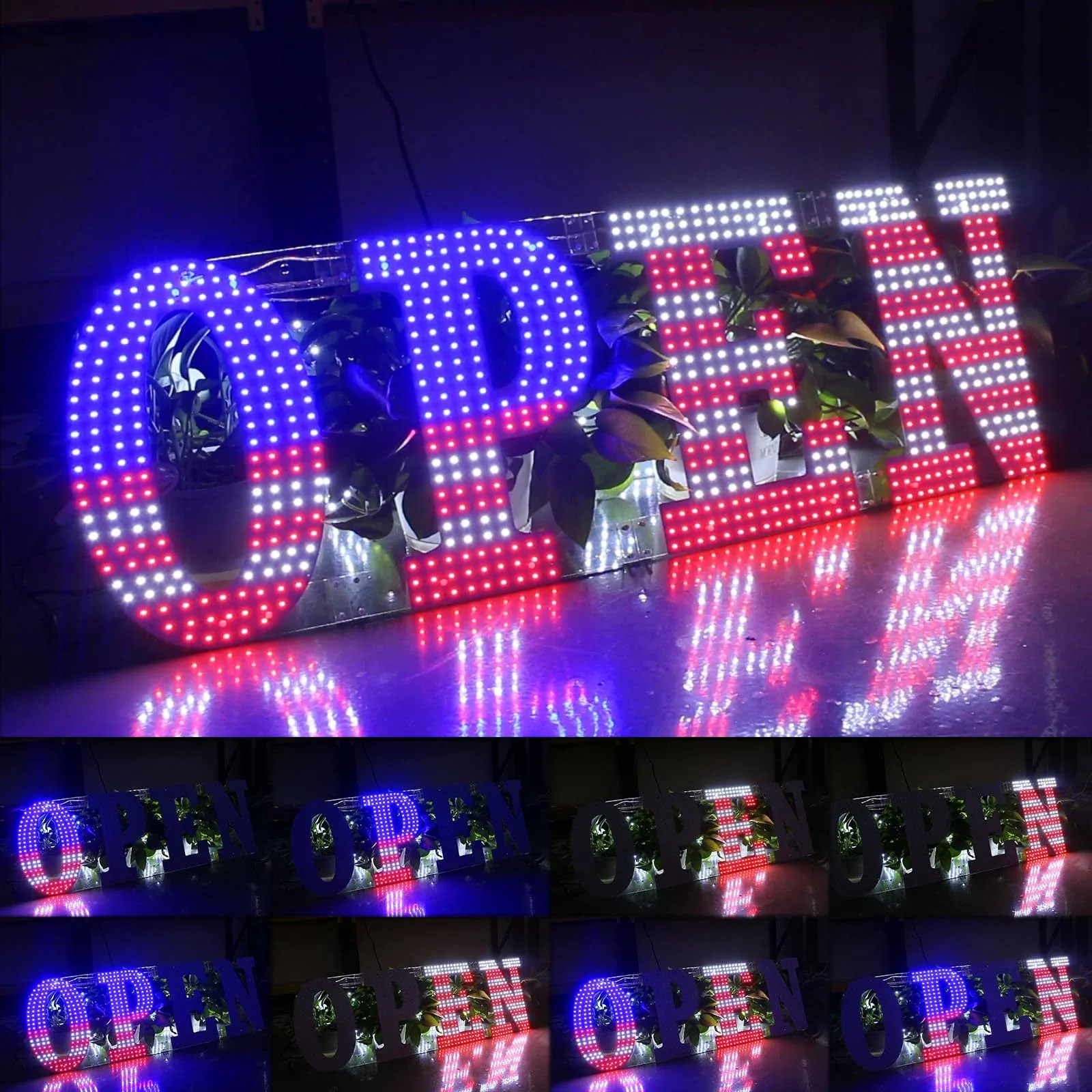 Flashing USA Flag Open Sign, 40&#034;x14&#034; Large 40x14 Inch Dynamic Flashing USA Flag