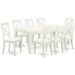 East West Furniture Logan 9-piece Dining Set with Leather Chairs in Linen White