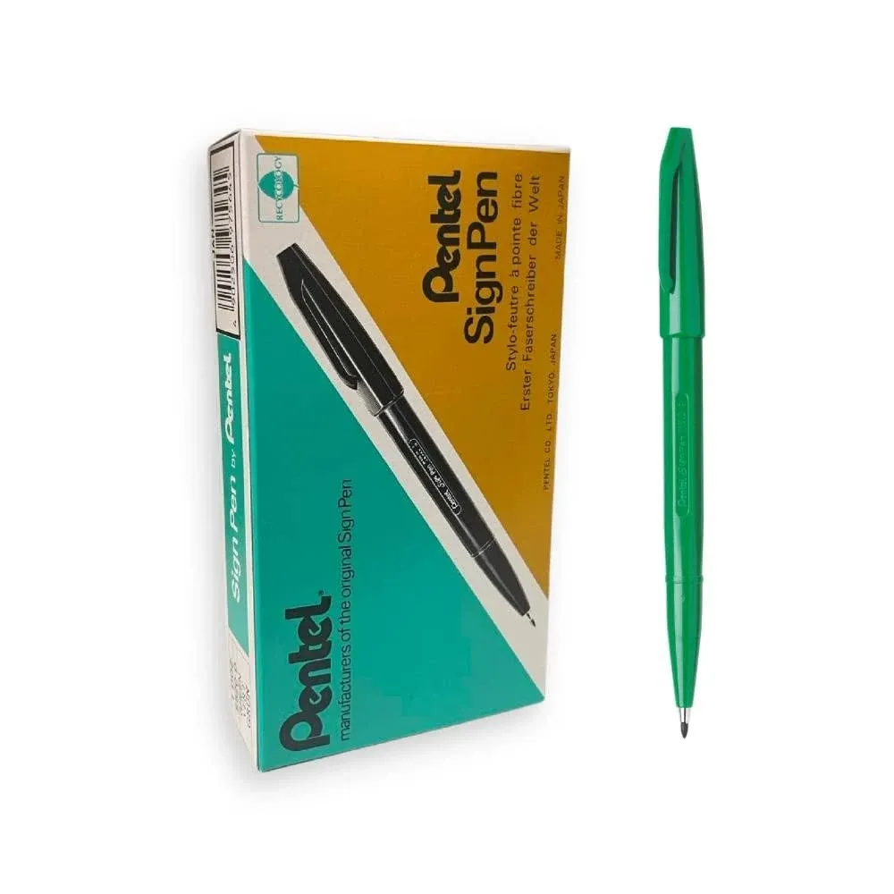 Pentel Sign Pen - Green, Pack of 12 , S520-D