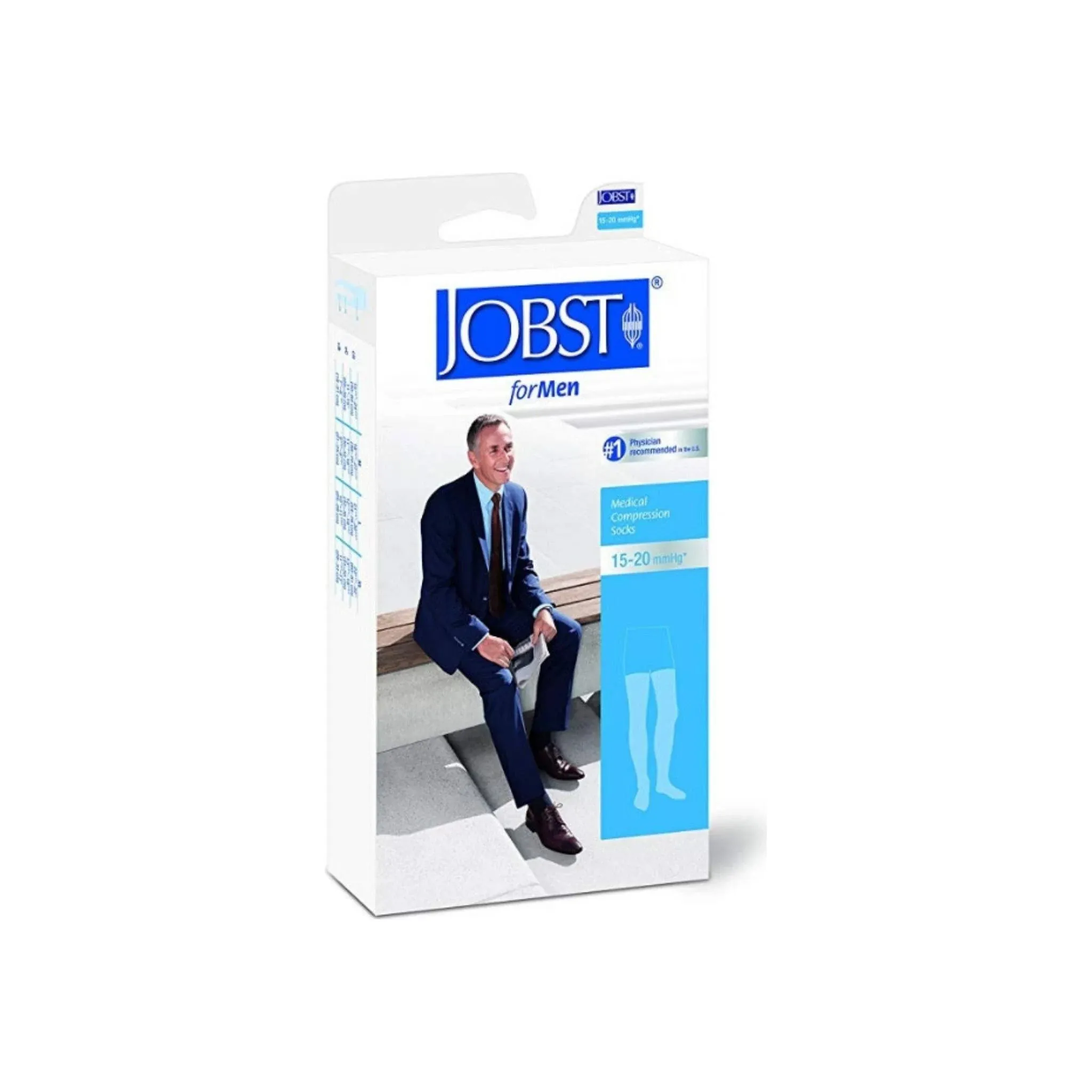 Jobst for Men 15-20 Closed Toe Thigh High Compression Stockings Black Medium