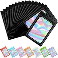 100 pcs Black Smell Proof Mylar Holographic Bags Packaging Bags,Clear Resealable Odor Proof Bags Foil Pouch Bags for Food Storage and Lipgloss,Jewelry,Eyelash Packaging for Small Business(6.3x9.4Inch)