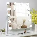 Depuley 18 x 17 In Vanity Mirror Lighted Makeup Mirror, Personal Makeup Mirrors with 12pc Dimmable LED Bulbs, Cosmetic Mirrors for 3 Color Lighting, 10X Magnification Mirror, 360° Swivel, Touch Control, 47 x 44 cm