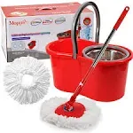 PULNDA Spin Mop and Bucket Set, 360° Spin Mop and Bucket with Wringer Set and 3 Microfiber Mop Refills, Stainless Steel 61" Extended Handle Spinning