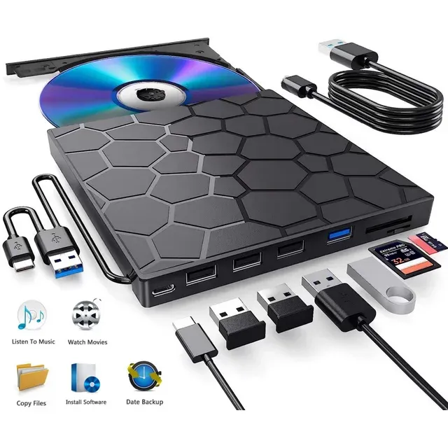 External CD DVD Drive USB 3.0 Writer Burner Reader Player for Windows 7/8/10/11