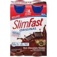 SlimFast Meal Replacement Shake, Original Rich Chocolate Royale, 10g of Ready to Drink Protein for Weight Loss, 11 Fl. Oz Bottle, 4 Count (Packaging May Vary)