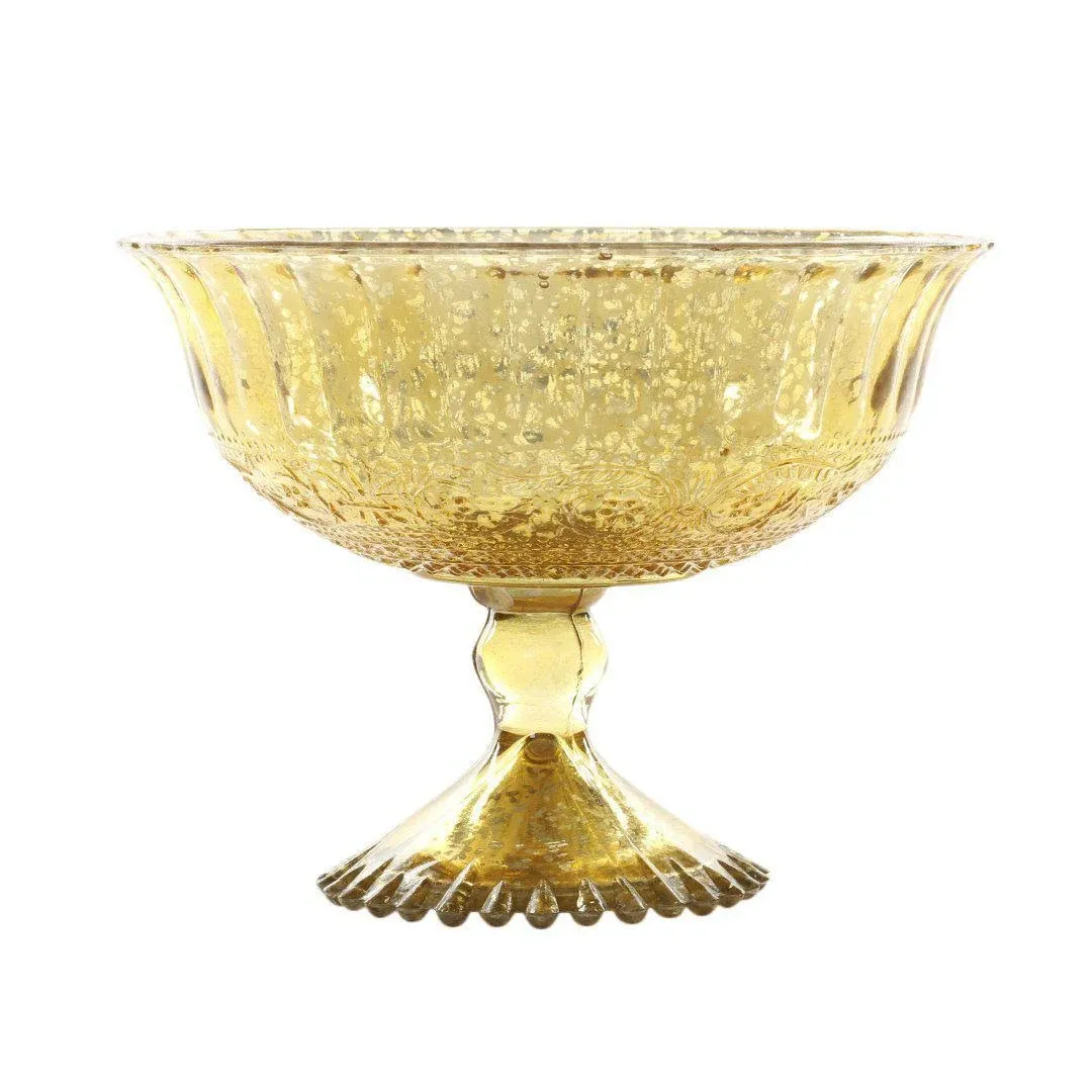 Koyal Wholesale 5-Inch Antique Gold Glass Compote Bowl Pedestal Flower Bowl Centerpiece