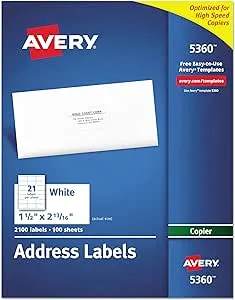 Avery Copier Mailing Labels, 1 1/2 x 2 13/16, White, 2100/Box