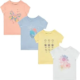 BTween Girls 4-Piece Tops | Fashionable Short Sleeve T-Shirt | Casual Daily Shirt for Kids - Assorted Colors