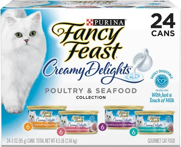 Purina Fancy Feast Creamy Delight Pate Wet Cat Food, Soft Variety Pack, 3 oz Cans (24 Pack)