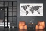 World Map XXL 51 x 28 inches, Fleece Wall Hanging as Travel Pin Board in Modern Wall Art Design, 20 Flag Push Pins included