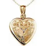 14K Yellow Gold Floral Etched Heart Locket with 18-inch Chain